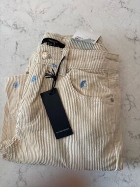 Forever 21 Cream Corduroy Trousers with Blue mushroom.  XS - not 24 size